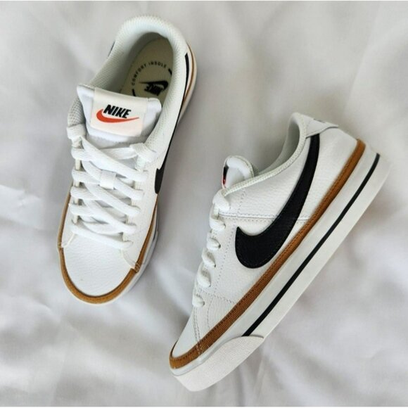 6 WOMEN'S NIKE COURT LEGACY WHITE / BLACK OCHRED DH3161-100 SNEAKERS - Picture 2 of 10